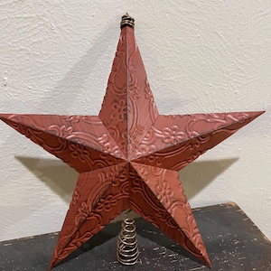 New 12&quot;  Vintage Style Americana Galvanized Rustic Metal Star Christmas Tree Topper with Embossed Design, 12&quot; Across for Full Sized Tree