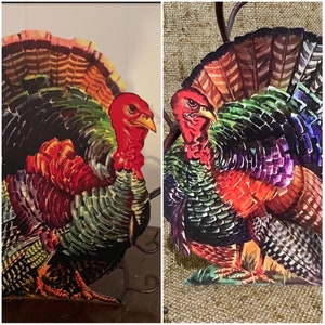 Größen bis zu 13 &quot;Vintage Style Repro Bunte stattliche Thanksgiving Truthahn Hand geschnittene Kartondekoration, 2 Styles, Basteln, Cupcake Toppers