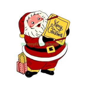Vintage Weihnachtsmann hält frohe Weihnachten Karte Digital Download Digital verändert / verbessert druckbare Kunst Bild PNG, JPG Datei für Handwerk usw