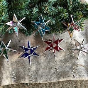Choice of Asstd Colors Vintage Style Artistan Hand Crafted Stained Glass Ethnic Moravian Star Christmas Feather Tree Topper,Mini 3&quot; Across