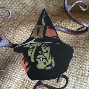Sizes Up To 13" Vintage Style One Toothed Witch Green Face Halloween Hand Cut Cardstock Decoration, Framing, Cupcake Toppers Available
