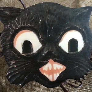 Sizes Up To 11" Vintage Style Black Cat Face,Toothy Mouth, Big Eyes,Halloween Hand Cut Cardstock Decoration,Crafting Etc,Cupcake Toppers Too