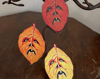 Sizes Up To 17" Vintage Style Anthropomorphic Leaf Man with Face Halloween Hand Cut Cardstock Decoration,Crafts,Framing Cupcake Toppers