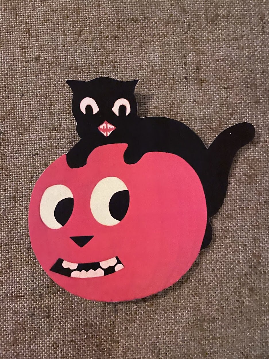 Sizes up to 12" Vintage Style Black Cat Sitting on JOL Pumpkin ...
