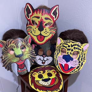 ADULT & KIDS Pick Vintage Style Cartoon Animal Cats Cardstock Halloween MASK Costume Masquerade Party Favor Accessory,Dress Up,Decoration #B