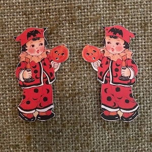 Sizes Up To 17" Vintage 1900s Style Boy in Costume Holds Pumpkin Halloween Hand Cut Cardstock Decoration, Framing, Cupcake Toppers Too