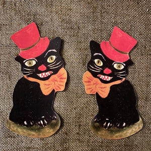Sizes Up To 17" Vintage Style Cat in Red Top Hat Yellow Bow Halloween Hand Cut Cardstock Decoration, Framing, Cupcake Toppers Available