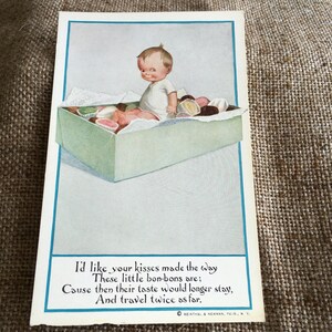 LAST ONE NOS Circa 1900's Antique Vintage Authentic Reinthal & Newman Postcard Baby Sitting in Box of Bon-Bons Candy,No. 316 Valentine's Day