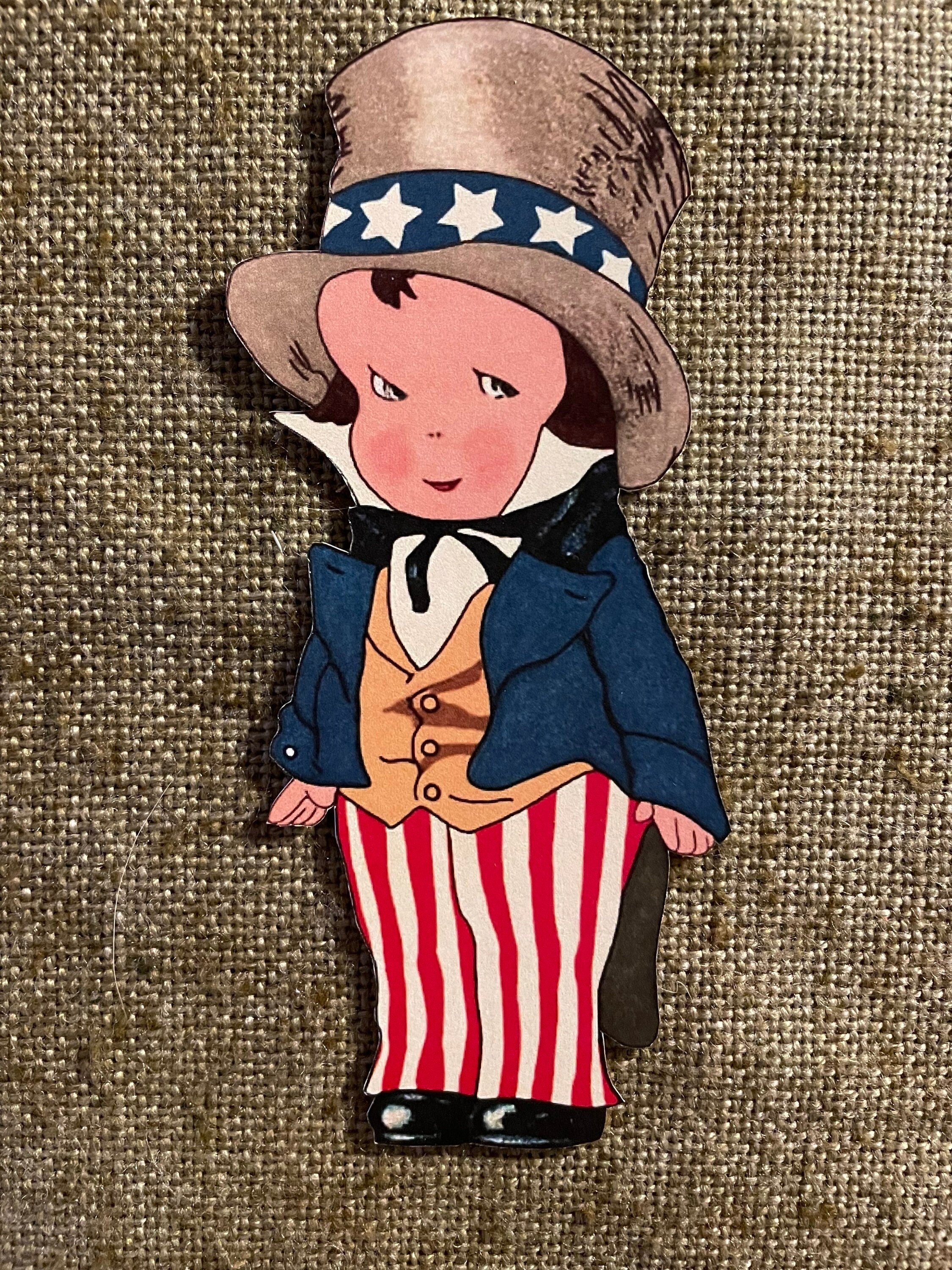 Sizes Up To 17" Vintage 1900's Style Boy in USA Suit, Straw Hat Patriotic July 4 Parade Hand Cut Cardstock Decoration,Card,Cupcake Toppers