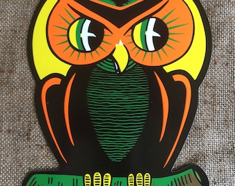 NOS Vintage Style Beistle 2 Sided Cutout Big Eyed Owl In Front of Moon Halloween Die Cut Cardboard Decoration