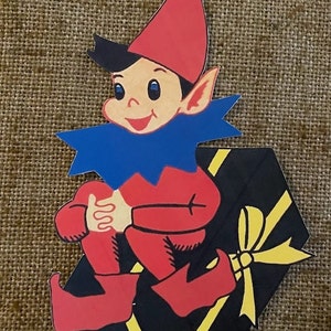 Sizes Up To 15&quot; Vintage Style Christmas Pixie Elf Sleds on Present Hand Cut Cardstock Christmas Party Decoration,Framing Etc,Cupcake Toppers