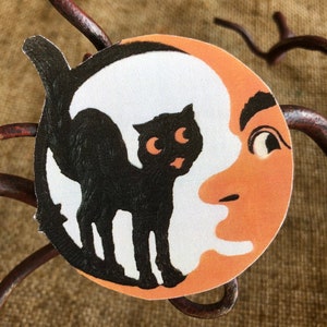 Sizes Up To 10" Vintage Style Repro Scratch Cat, Man in Moon, Halloween Hand Cut Cardstock Decoration, Crafting Etc, Cupcake Toppers Too