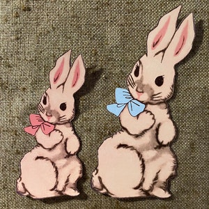 Größen bis zu 17 "Vintage Style Osterhase Kaninchen Rosa oder Blau Bogen Hand geschnitten Karton Dekoration Karte für Handwerk, Rahmen usw., Cupcake Topper