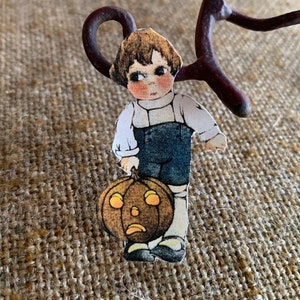 Sizes Up To 17" Vintage 1900s Style Boy Carrying JOL Pumpkin Halloween Hand Cut Cardstock Decoration,Framing, Cupcake Toppers Available