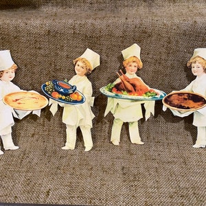 Sizes Up To 16&quot; Choice of 4 Circa 1900s Vintage Style Chef Carrying Thanksgiving Turkey Dinner Hand Cut Cardstock Decorations,Cupcake Topper