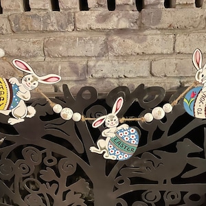 Vintage Style Happy Easter To You Rabbits Hold Eggs Hand Cut Cardstock Decoration Garland,You Design It And We Will Make It! Can Personalize