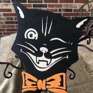 Sizes Up To 13" Vintage Style Cat Face,Winking Eye 7 Bowtie Colors Halloween Hand Cut Cardstock Decoration, Crafting Etc, upcake Toppers Too