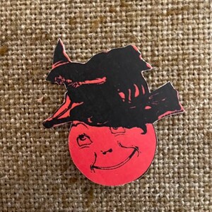Sizes Up To 13" Vintage Style Flying Witch on Smiling Man in Moon Halloween Hand Cut Cardstock Decoration,Crafts,Framing Cupcake Toppers