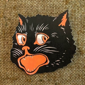 Sizes Up To 11" Vintage 1900's Style Black Orange and Gray Cat Face Halloween Hand Cut Cardstock Decoration, Framing, Cupcake Toppers Too