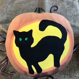 Sizes Up To 10" Vintage Style Black Cat Standing in Glowing Pumpkin, Halloween Hand Cut Cardstock Decoration ,Framing Etc, Cupcake Toppers