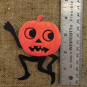 Sizes Up To 14" Vintage Style Repro Pumpkin Man Running Halloween Hand Cut Cardstock Decoration for Framing,Wall Decor, Cupcake Toppers Too