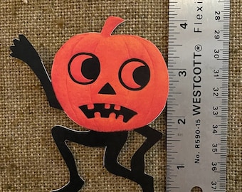 Sizes Up To 14" Vintage Style Repro Pumpkin Man Running Halloween Hand Cut Cardstock Decoration for Framing,Wall Decor, Cupcake Toppers Too