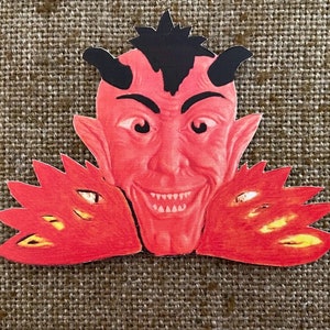 Sizes Up To 14" Vintage Style Art Deco Devil Facewith Fire, Flames Halloween Hand Cut Cardstock Decoration,Framing, Cupcake Toppers Too