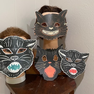Choix, style vintage, chat, papier cartonné, Halloween, masque, costume, mascarade, accessoire, fête, déguisement, décoration, bonbonnière, adulte, enfant