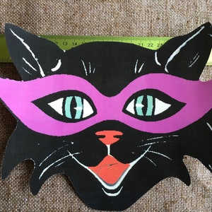 Visage de chat de style vintage jusqu'à 35 cm, lunettes de soleil groovy colorées pour Halloween, décoration en papier cartonné découpé à la main, décorations de cupcakes aussi
