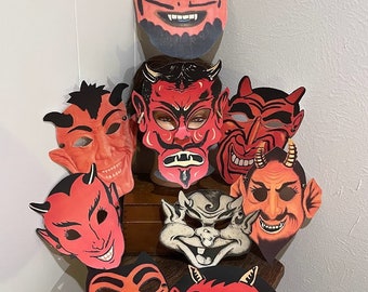 ADULTES et ENFANTS Choisissez le papier cartonné de style vintage diable Krampus vampire Halloween MASQUE Costume mascarade cadeau de fête accessoire, déguisement, décoration