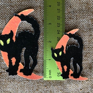 Sizes Up To 15" Vintage Style MOD Black Cat Sitting on Moon Halloween Hand Cut Cardstock Decoration, Framing,  Cupcake Toppers Available