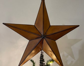 New XL 14"  Vintage Style Americana Dark Gold  with Bronze Glazed Accents Painted Rustic Metal Star Christmas Tree Topper,Larger Sized Trees