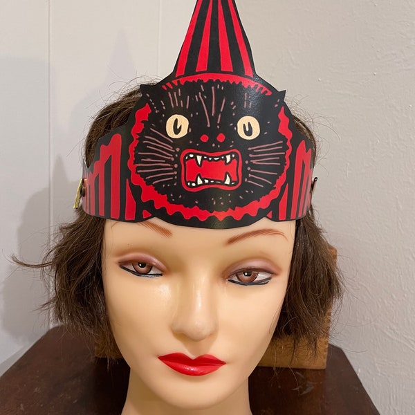 Vintage Style Black Cat,Red Black Party Hat Halloween CROWN Headpiece Headband Costume Masquerade Party Favor Dress Up, Cardstock Decoration