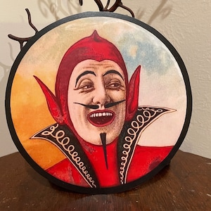 Sizes Up To 10&quot; Vintage Style Portrait Devil Man with Red and Black Suit Halloween Hand Cut Cardstock Decoration, Cupcake Toppers Available