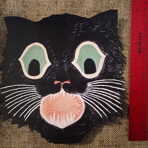 Sizes Up To 10" Vintage Style Black Cat Face,Green Eyes Open Mouth Halloween Hand Cut Cardstock Decoration,Framing,Cupcake Toppers Available