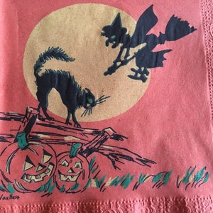 NOS Unused Vintage 1940's Beach Halloween Crepe Paper Napkin,Black Scratch Cat,Witch,JOL Halloween Party Decoration For Framing, Repurposing image 6