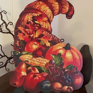 Sizes Up To 13&quot; Vintage Style Repro Thanksgiving Turkey Day Cornucopia Hand Cut Cardstock Decoration,Framing, Invitation, Cupcake Toppers