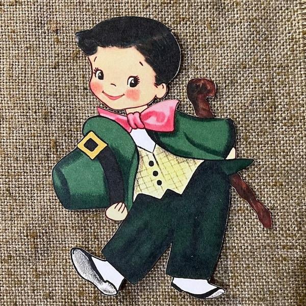 Sizes Up To 15" Vintage 1940s Style Boy Green Suit Tips His Hat St. Patrick's Day Hand Cut Cardstock Decoration,Crafting,Cupcake Toppers Too