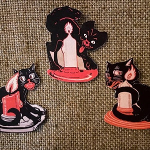 Größen bis zu 13 &quot;Wahl 3 Vintage Style Art Deco Katze sitzt mit Kerze Hand geschnitten Karton Halloween Dekoration, Rahmen usw., Cupcake Toppers