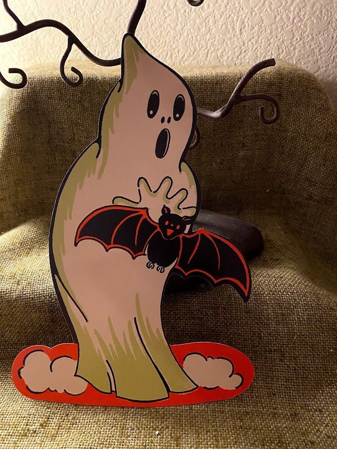 Décoration D’Halloween Rétro Beistle - Sorcière Et Lune En Carton 4,2 Pieds - Décor De Sol Vintage