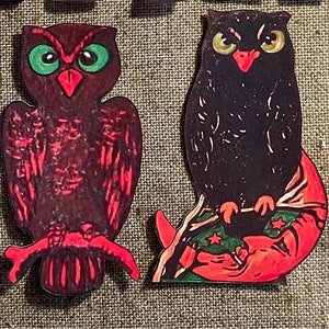 Sizes Up To 16&quot; Vintage Style Brown Owl on Branch or Black Owl on Man in Moon Halloween Hand Cut Cardstock Decoration, Cupcake Toppers