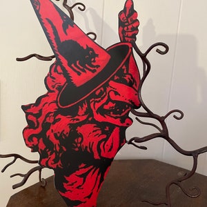 Sizes Up To 16" Vintage Style Orange Black Witch, Cat on Hat Halloween Hand Cut Cardstock Decoration,Framing, Cupcake Toppers Available