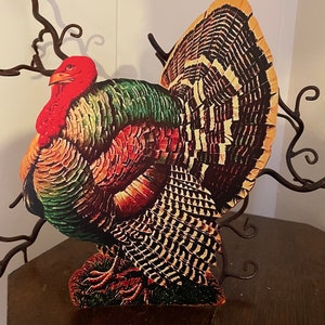 Sizes Up To 14&quot; Vintage Style Repro Orange/Green Thanksgiving Turkey on Grass Hand Cut Cardstock Decoration,Wall Decor Crafts,Cupcake Topper