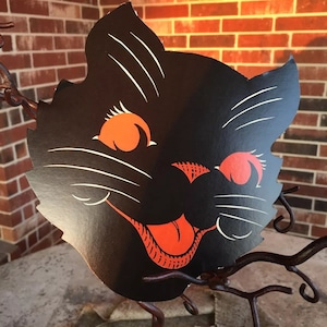 Style vintage Beistle Happy Black Cat, décoration d'Halloween en carton découpé avec yeux rouges, 15,2 cm