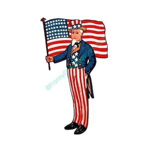 Vintage USA Uncle Sam hält amerikanische Flagge Digitaler Download Digital verändert / verbessert druckbare Kunst Bild PNG, JPG-Datei für Handwerk usw