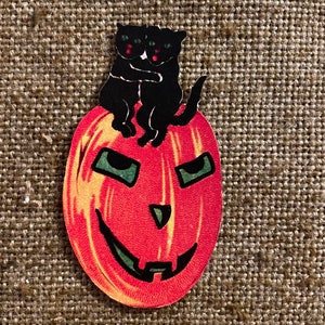 NOW Sizes Up To 17" Vintage Style 2 Hugging Cats on JOL Pumpkin,Halloween Hand Cut Cardstock Decoration,Framing, Cupcake Toppers Available