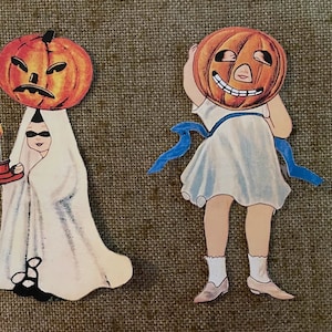 Now Sizes Up To 16"  Choice of Vintage Style Trick or Treaters,Pumpkin Head Costumes Halloween Hand Cut Cardstock Decoration,Cupcake Toppers
