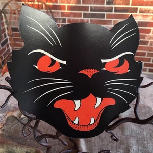 Style vintage Beistle Angry Scowly Cat, décoration d'Halloween en carton découpé avec yeux rouges, 15,2 cm