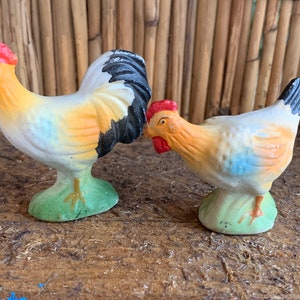 Choice of 2 Antique Vintage Mini Miniature Bisque Ceramic Easter Christmas Nativity Creche Chicken Rooster Animal Figure