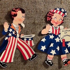 Oncle Sam ou fille style vintage, jusqu'à 40 cm en robe patriotique américaine du 4 juillet, décoration de papier cartonné découpé à la main, décoration de cupcakes